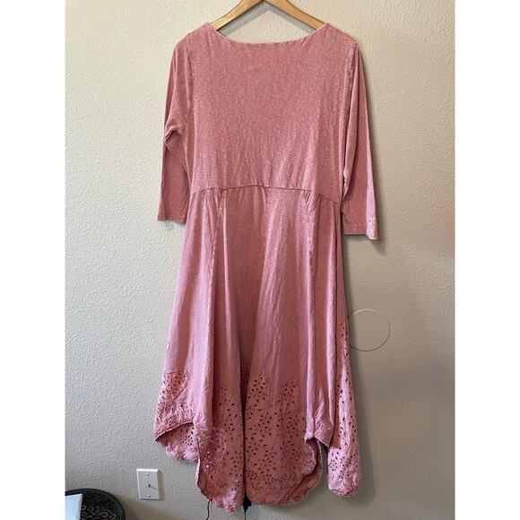 Soft Surroundings Blush 3/4 Sleeve Eyelet Handkerchief Hem Midi Dress P Small - Picture 2 of 14